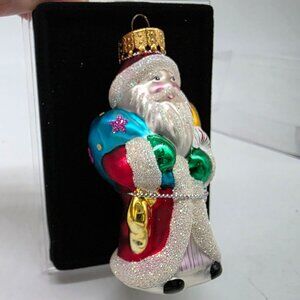 Designers Studio Glass Santa Glitter Embellished Christmas Decor Clear Box
